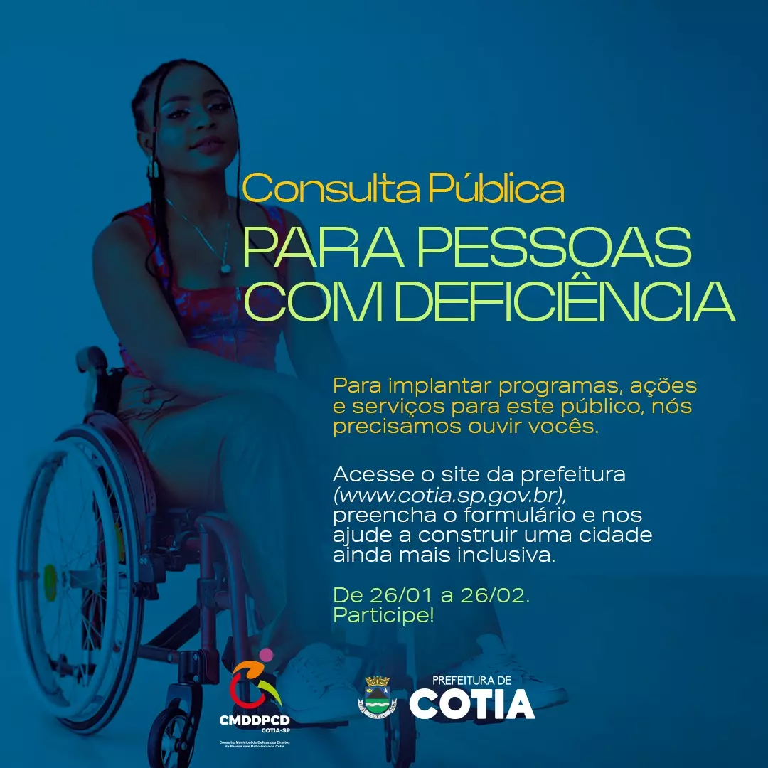 Cotia realiza a primeira consulta pública sobre pessoas com deficiência e mobilidade reduzida